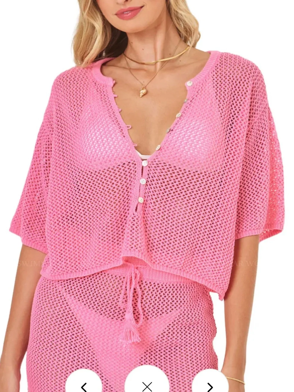 L*Space “Coast is Clear” Knit Mesh Coverup Top Pink M